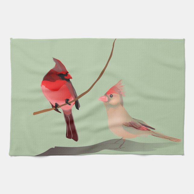 Paño De Cocina Pájaro de invierno del cardenal rojo (Horizontal)