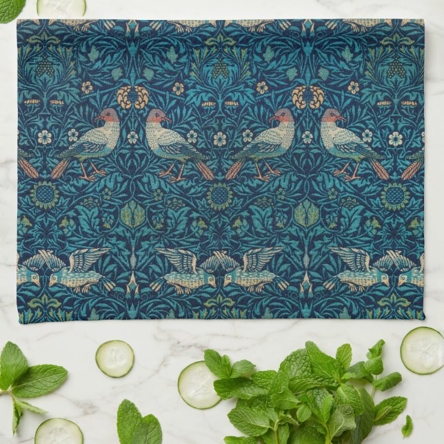 Paño De Cocina Pájaro de William Morris, arte textil de jardín vi (Doblado)