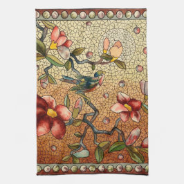 Paño De Cocina Pájaro estilo cristal manchado sobre un árbol flor