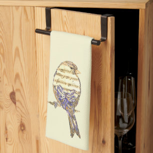 Paño De Cocina Pájaro Lindo con Notas Musicales Personalizar 