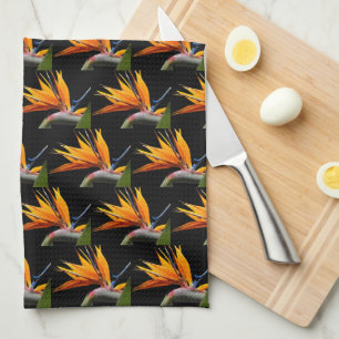 Paño De Cocina Pájaro naranja del patrón de planta de paraíso en