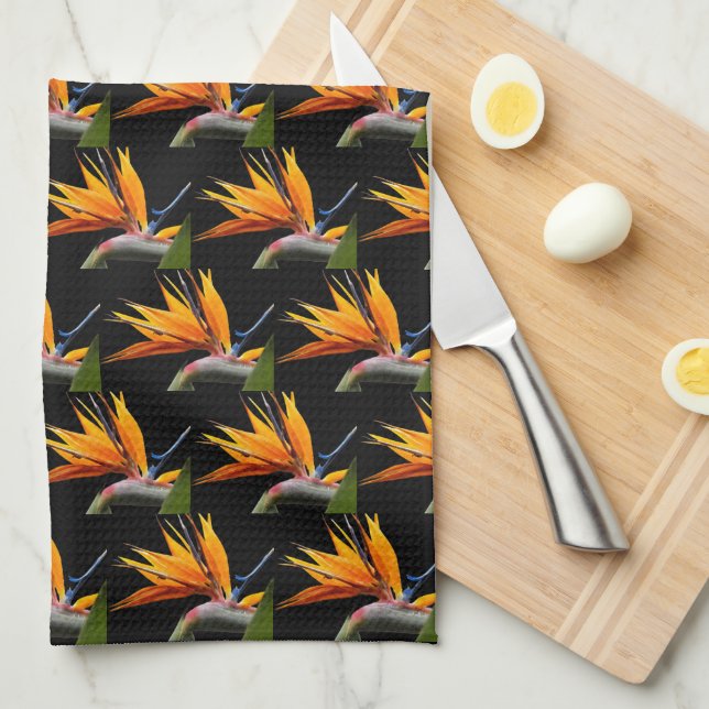 Paño De Cocina Pájaro naranja del patrón de planta de paraíso en  (Doblado Cuarto)