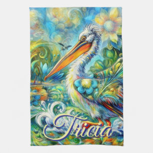 Paño De Cocina Pájaro pelicano personalizado en floral de Wonderl