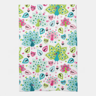 Paño De Cocina pájaro y búho del pavo real