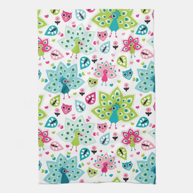 Paño De Cocina pájaro y búho del pavo real (Vertical)