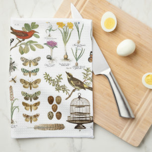 Paño De Cocina pájaros botánicos franceses y flores del vintage