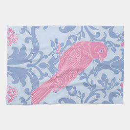 Paño De Cocina Pájaros rosados finos en azul claro