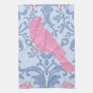 Paño De Cocina Pájaros rosados finos en azul claro