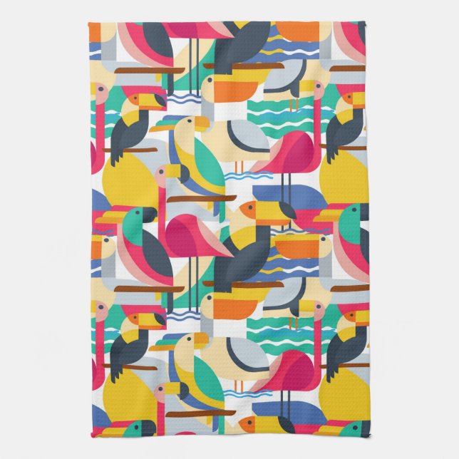 Paño De Cocina Pájaros tropicales geométricos (Vertical)
