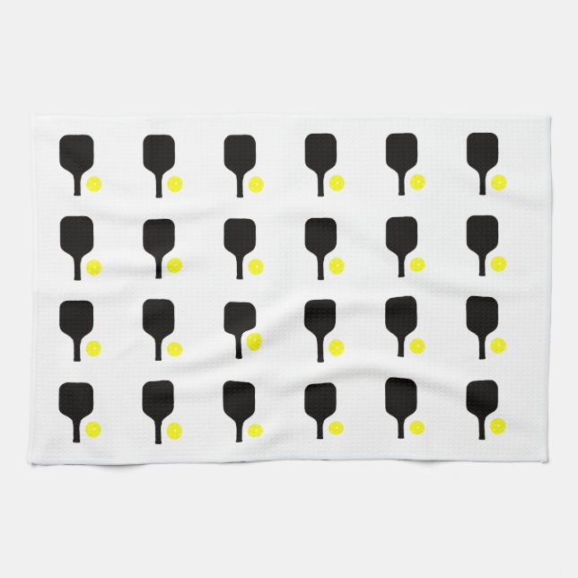 Paño De Cocina Palas de pelotas y bolas amarillas negras (Horizontal)