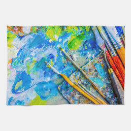 Paño De Cocina Paleta artística colorida y brochas únicas diverti