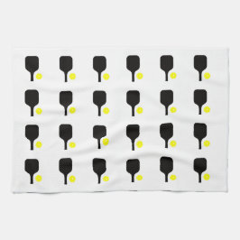 Paño De Cocina Paletas de pickleball negras y bolas amarillas