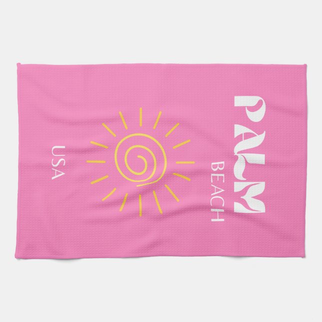 Paño De Cocina Palm Beach, arte de viajes, preppy, rosa (Horizontal)