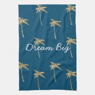Paño De Cocina Palm Trees Purpurina Tropical Blue Gold