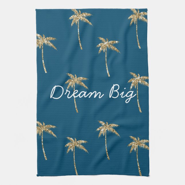 Paño De Cocina Palm Trees Purpurina Tropical Blue Gold (Vertical)