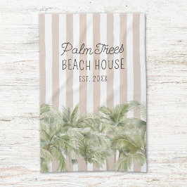 Paño De Cocina Palm Trees Tropicales Beige Stripes Beach House