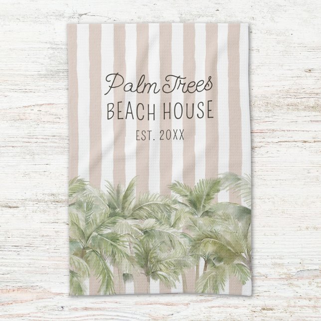 Paño De Cocina Palm Trees Tropicales Beige Stripes Beach House (In situ)