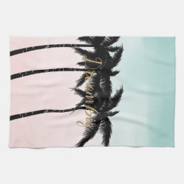 Paño De Cocina Palm Trees Tropicales Mint Pink Ombre de oro sueña