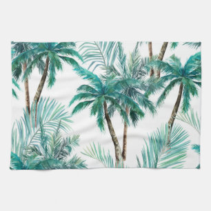Paño De Cocina Palm tropical: Patrón de jungla acuarela.