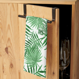 Paño De Cocina Palm verde tropical deja arte acuático de verano