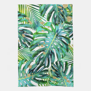 Paño De Cocina Palmas tropicales Monstera deja Purpurina de oro