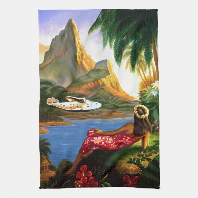 Paño De Cocina Palmera hawaiana tropical del avión de mar del (Vertical)