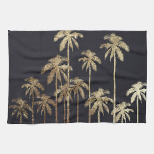 Paño De Cocina Palmeras tropicales del oro atractivo en negro