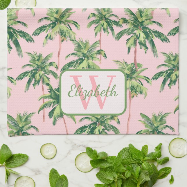 Paño De Cocina Palmeras tropicales en rosa personalizadas (Doblado)