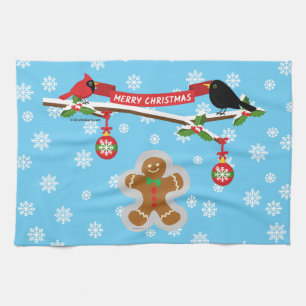 Paño De Cocina Pan de jengibre, copos de nieve y aves