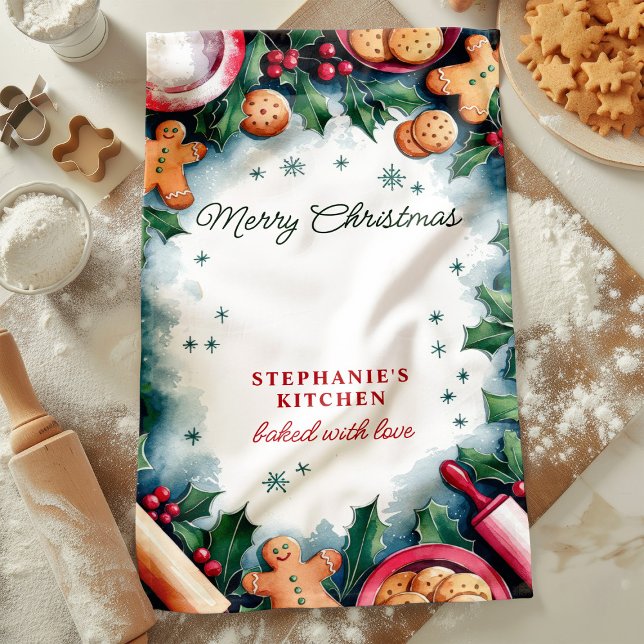 Paño De Cocina Pan de jengibre y la navidad feliz personalizada (Subido por el creador)