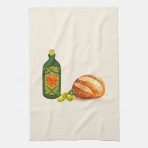Paño De Cocina Pan y Aceite de Oliva Minimalista