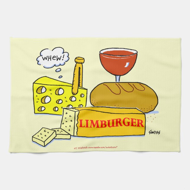 Paño De Cocina Pan y vino de queso limburgués humorístico (Horizontal)