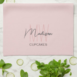 Paño De Cocina Panadería con logotipo de monograma rosa