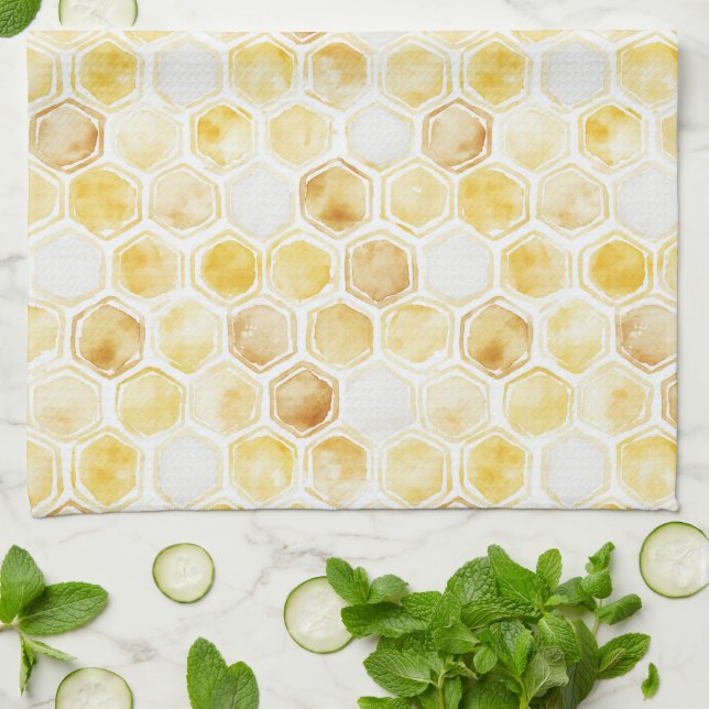 Paño De Cocina Panal de abeja amarillo dorado   (Doblado)
