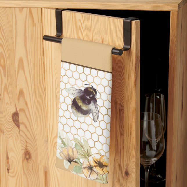 Paño De Cocina Panal y floral de abeja (Pliegue de tercios)