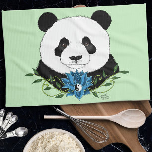 Paño De Cocina Panda Bear Lotus Flower Blue