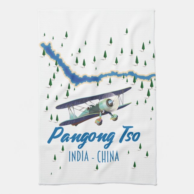 Paño De Cocina Pangong Tso India China mapa póster. (Vertical)