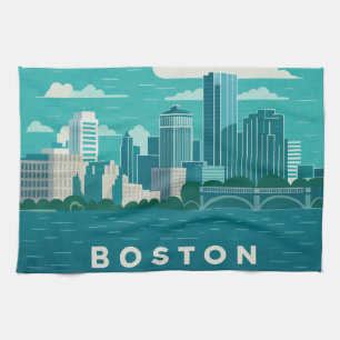 Paño De Cocina Panorama nocturno de la ciudad de Massachusetts   
