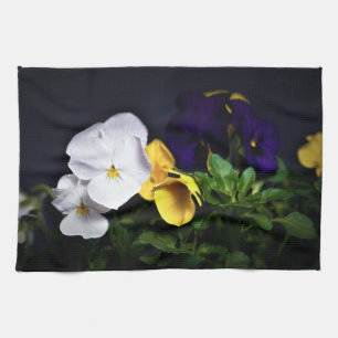 Paño De Cocina Pansias blancas amarillas y moradas