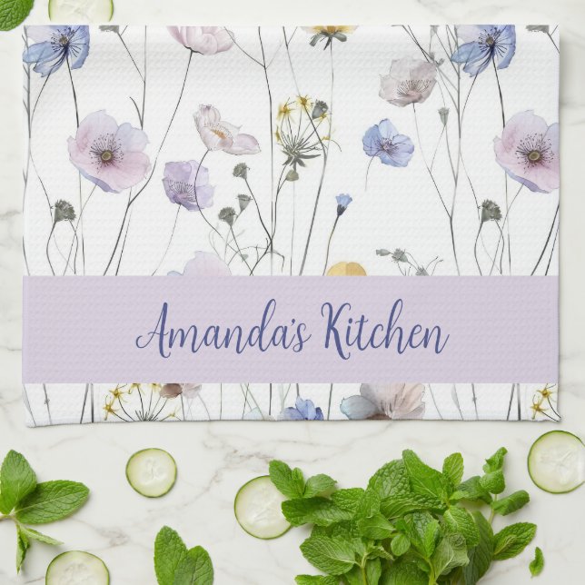 Paño De Cocina Pansias de acuarela de bonito personalizadas (Doblado)