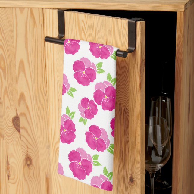 Paño De Cocina Pansias de acuarela rosa magenta (Pliegue de tercios)