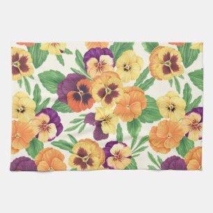 Paño De Cocina Pansies en blanco roto
