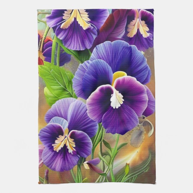 Paño De Cocina Pansies Moradas - ARTE IA (Vertical)