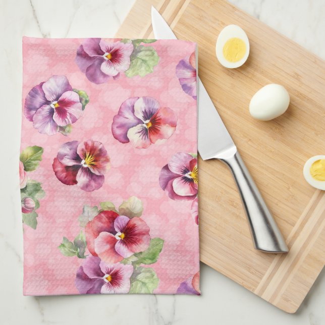 Paño De Cocina Pansitas moradas y rosas (Doblado Cuarto)
