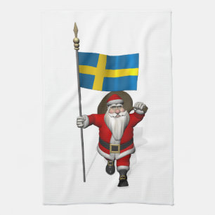 Paño De Cocina Papá Noel con la bandera de Suecia