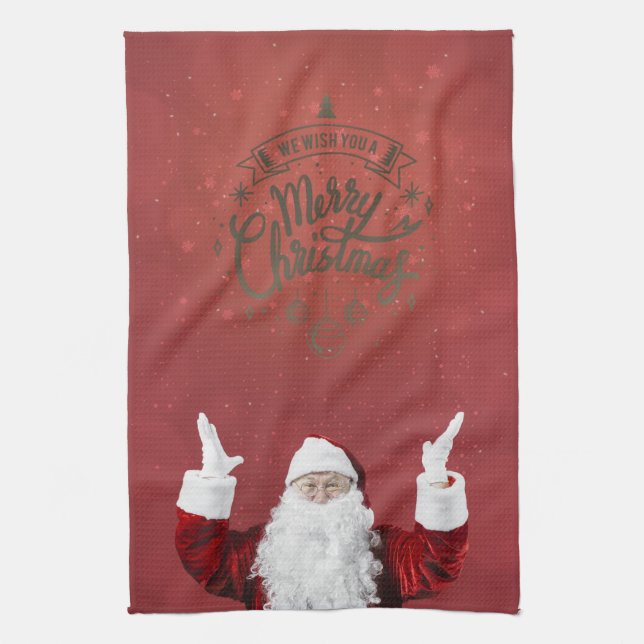 Paño De Cocina Papá Noel,Copos de nieve,Rojo  (Vertical)