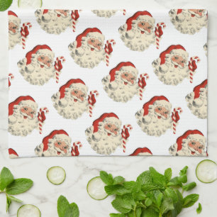 Paño De Cocina Papá Noel Vintage con Candy Cane.