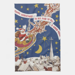 Paño De Cocina Papá Noel Vintage de Navidad con reno volador