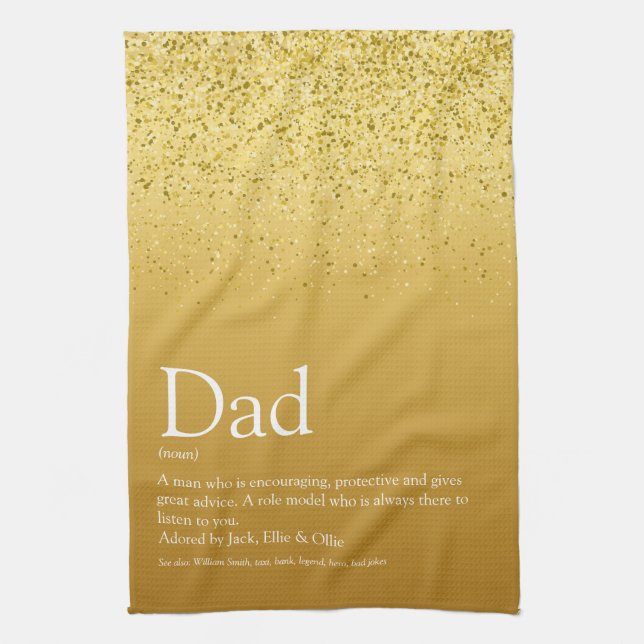 Paño De Cocina Papá, papi, padre Definición Purpurina de oro (Vertical)