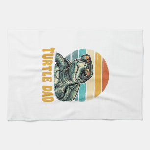 Paño De Cocina Papá Tortuga Grabado Vintage Atardecer Retro Vecto